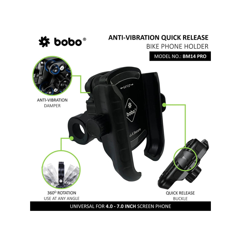 Bobo Bm14 Pro Quick Release With Vibration Controller Enhanced Bm4 Pro Bike / Cycle Phone Holder Motorcycle Mobile Mount
