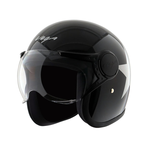 Vega Jet Star W/Visor Black Silver Helmet