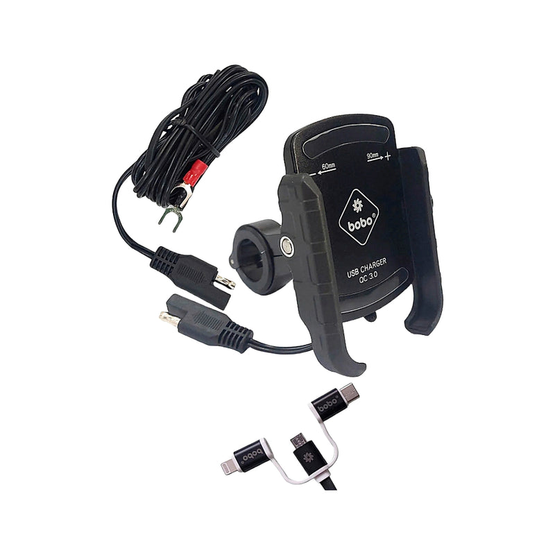 BOBO BM1 PRO Jaw-Grip Bike Phone Holder (with fast USB 3.0 charger, SAE connector & Fast USB Cable) Motorcycle Mobile Mount