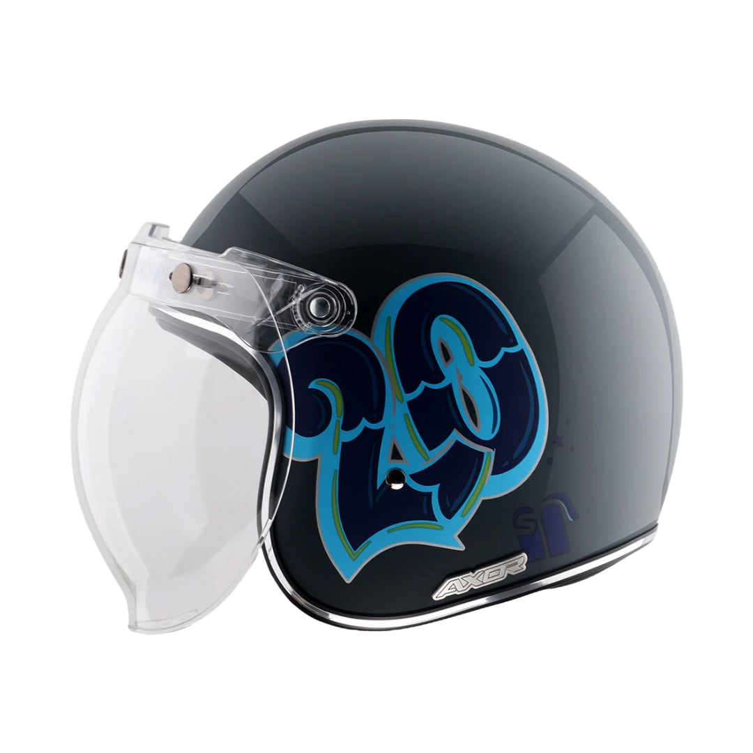Axor Retro Jet Sportz C13 Althen Grey Blue Helmet