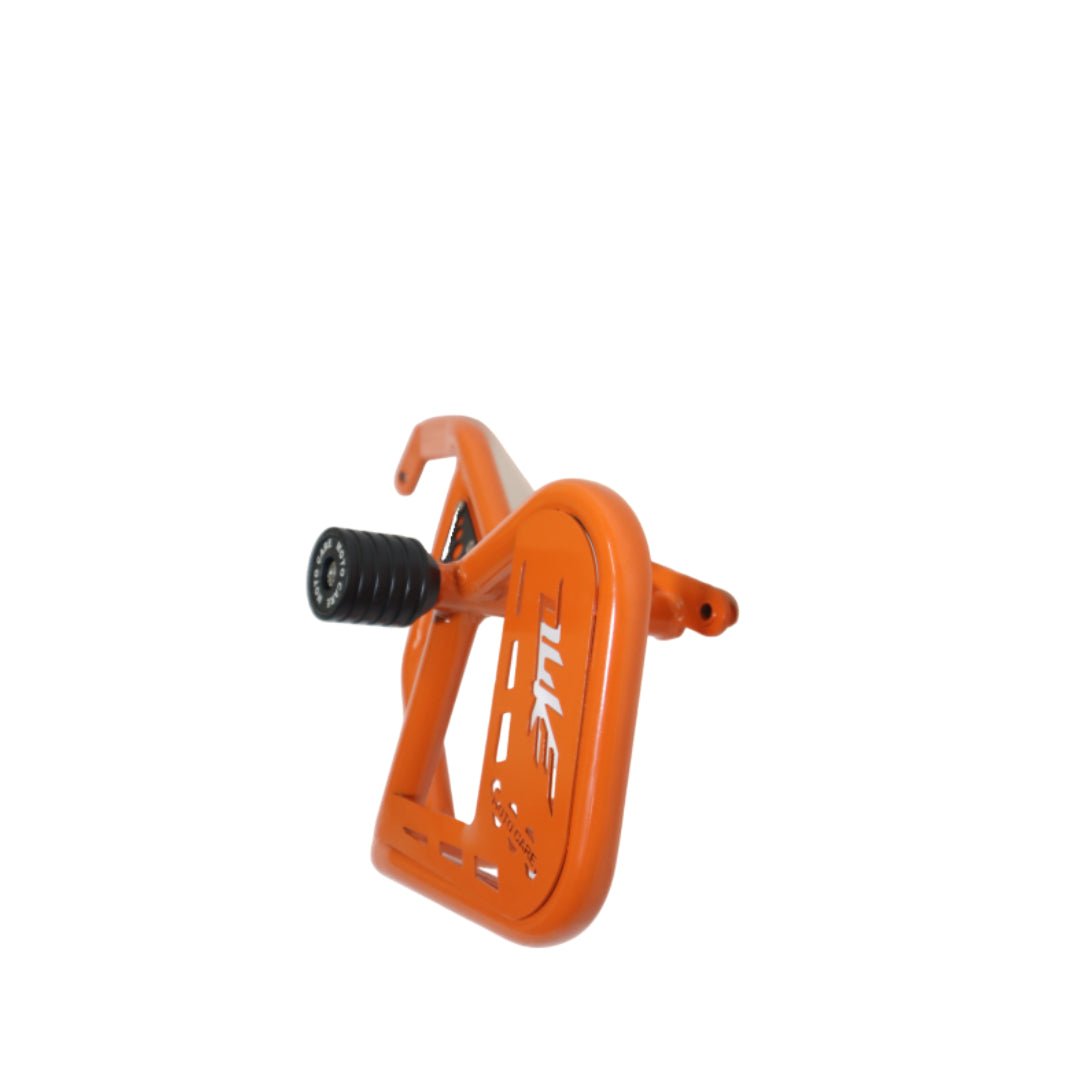 MotoCare Crash Guard (Orange) with Dual Sliders for KTM Duke 250/390 Gen-3