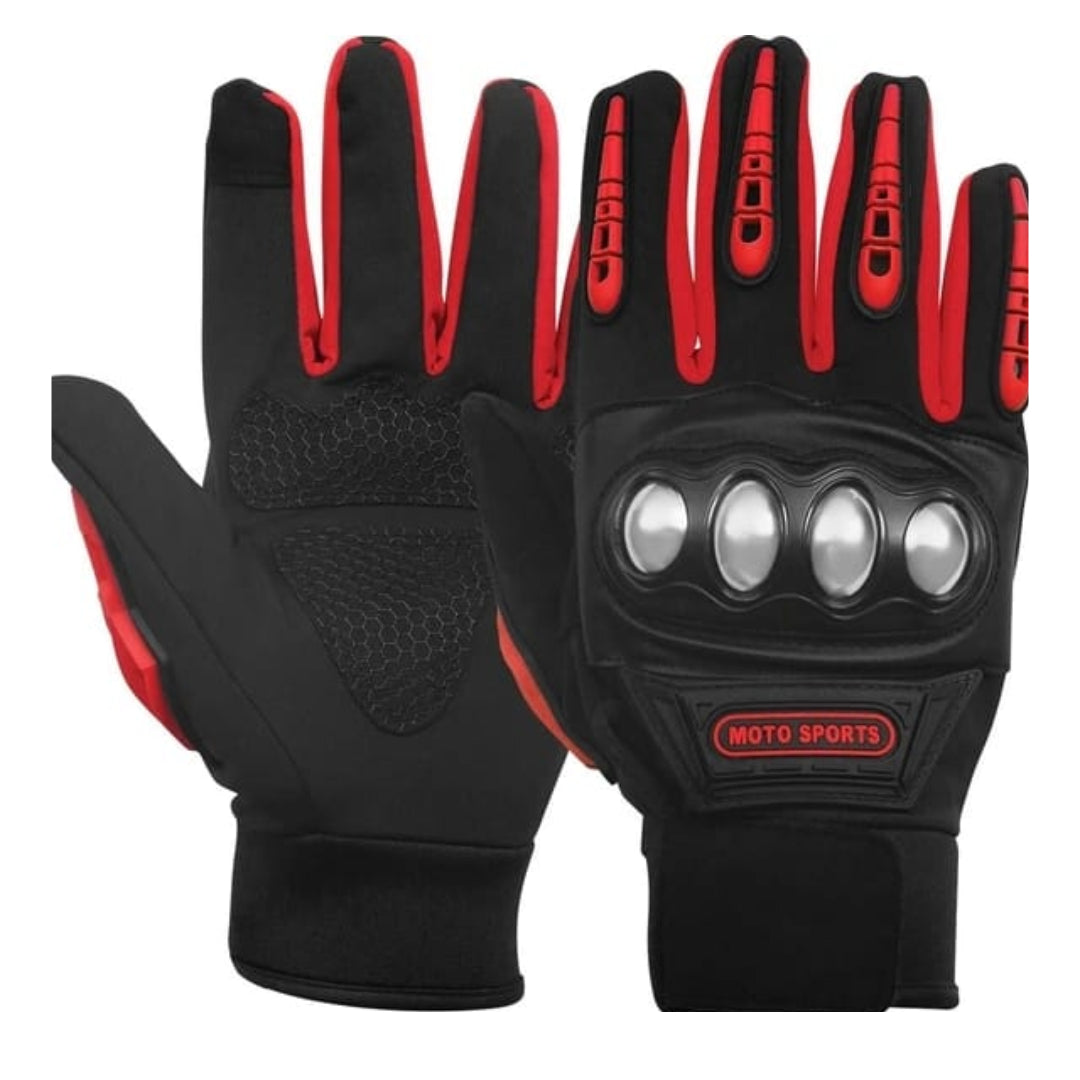 Moto Sports Motorcycle Riding Gloves – Red & Black, Armored Protection