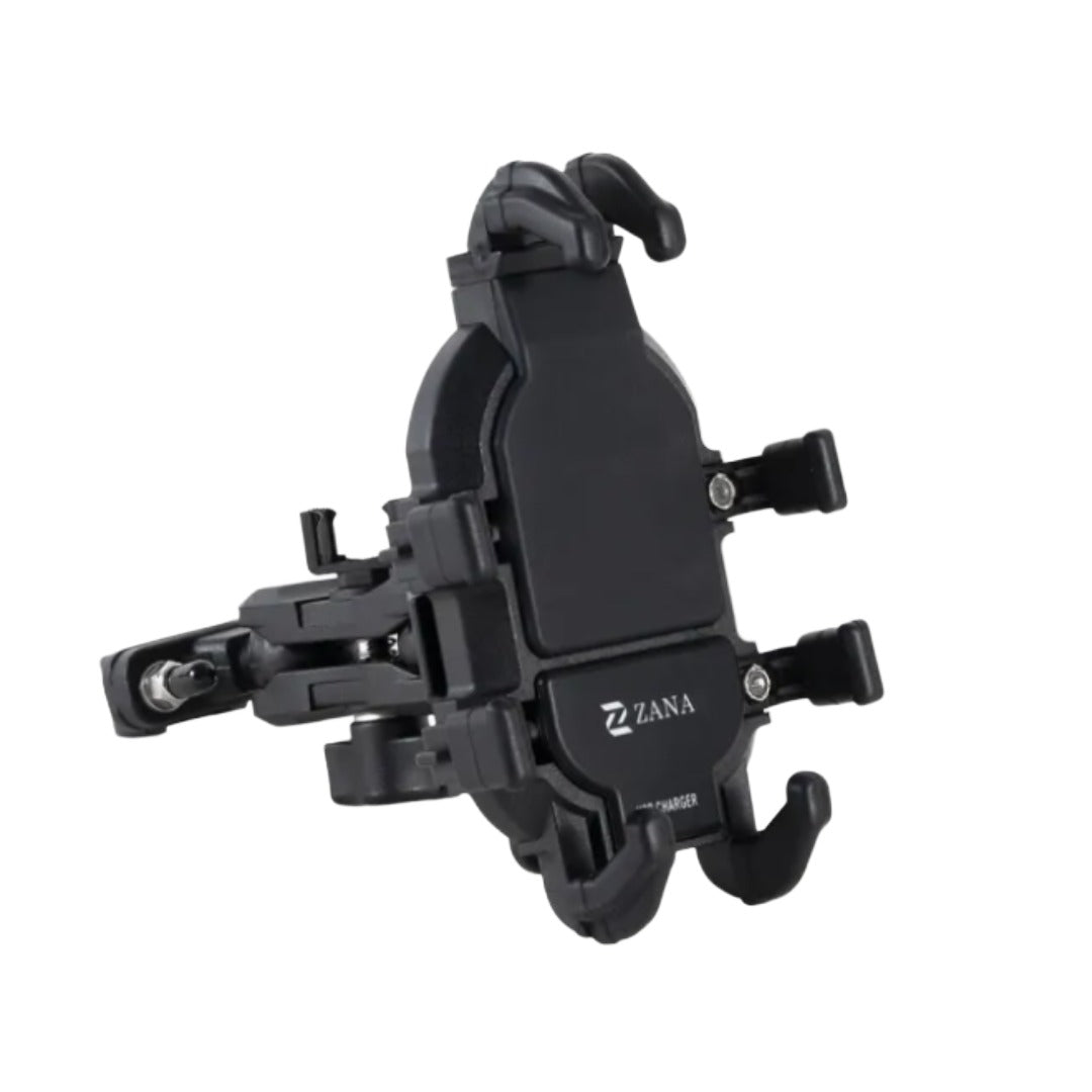 ZANA Universal Mobile Holder with USB Charger – Adjustable Handlebar Mount (18W Fast Charging)