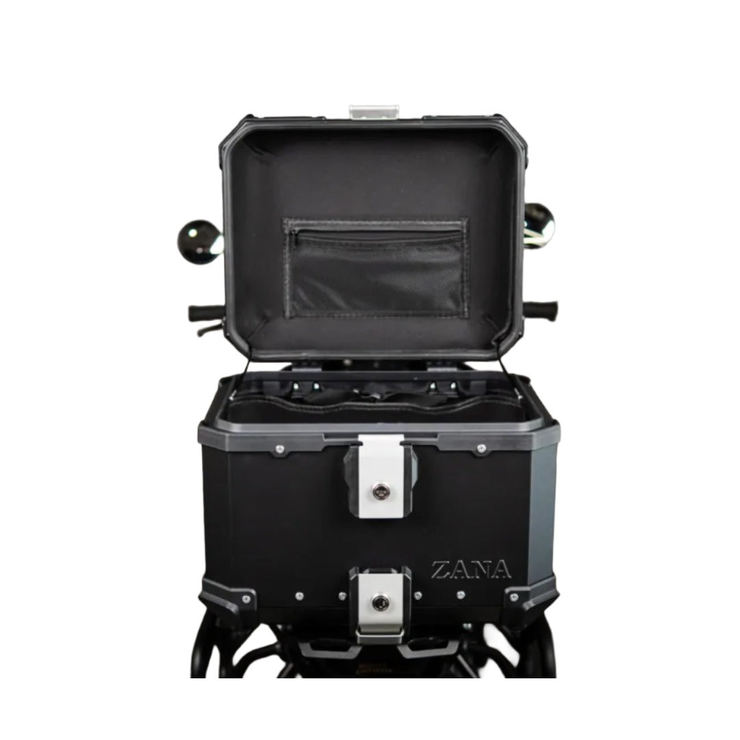 ZANA Universal Aluminium Top Box 45L (L-Flat Black) with Back Rest Cushion