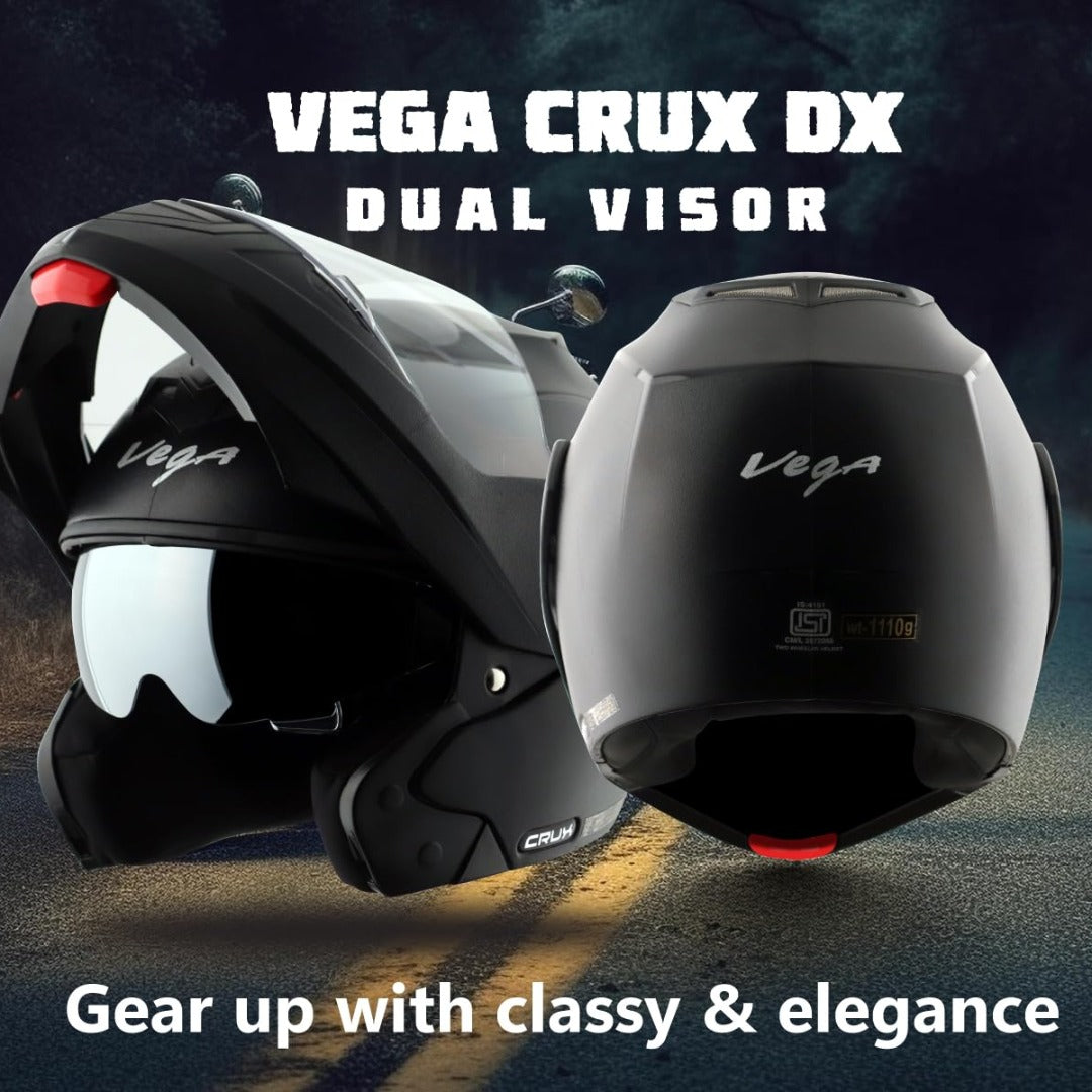 Vega Crux TF Dual Visor Solid Black Helmet