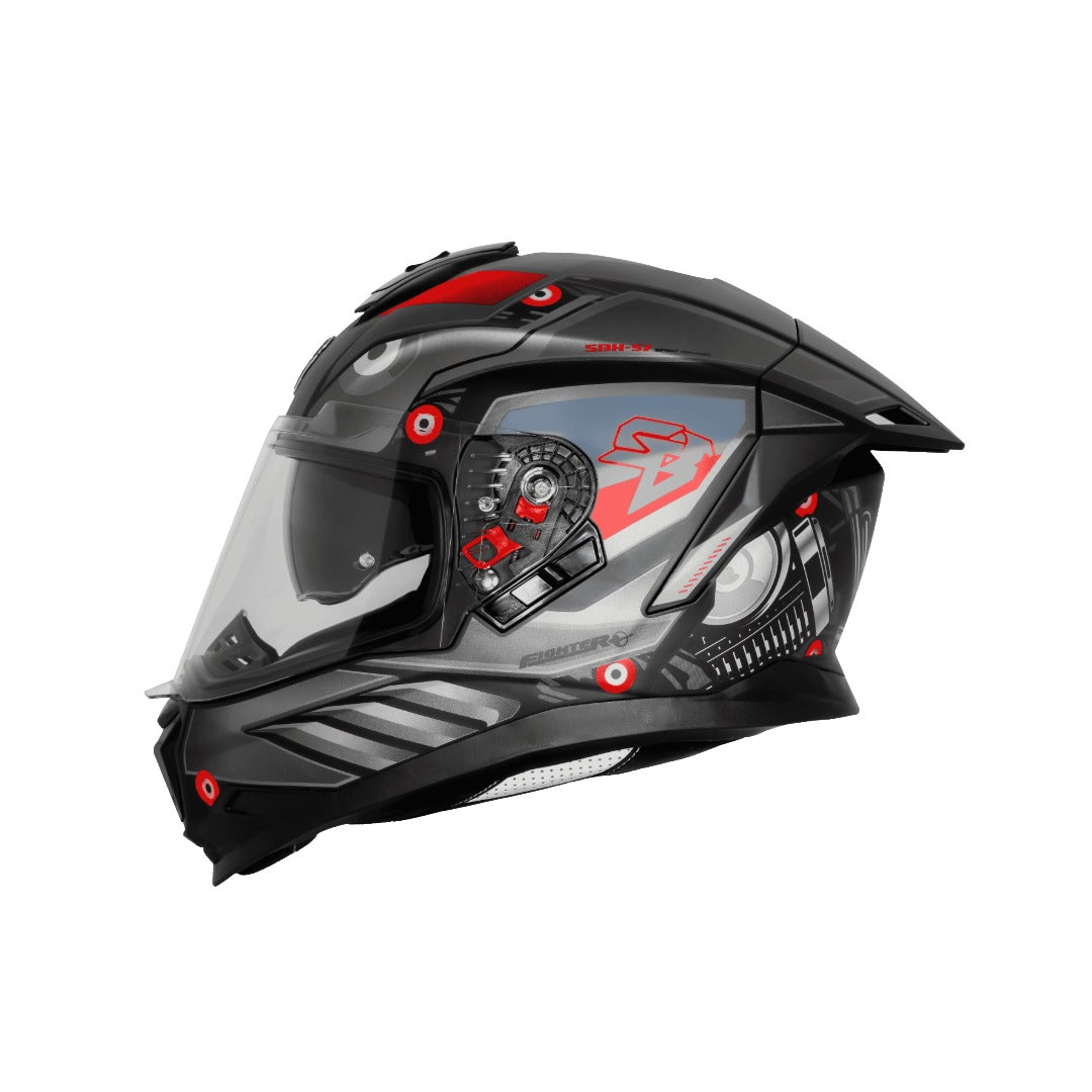 Steelbird SBH-57 ISS Fighter F8 Glossy Black with Grey Helmet