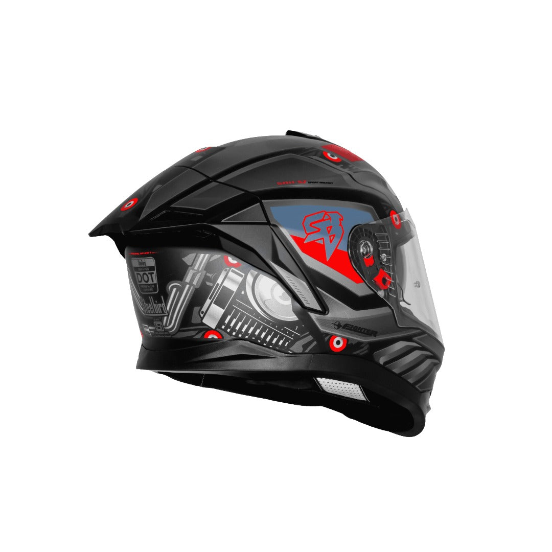 Steelbird SBH-57 ISS Fighter F8 Glossy Black with Grey Helmet