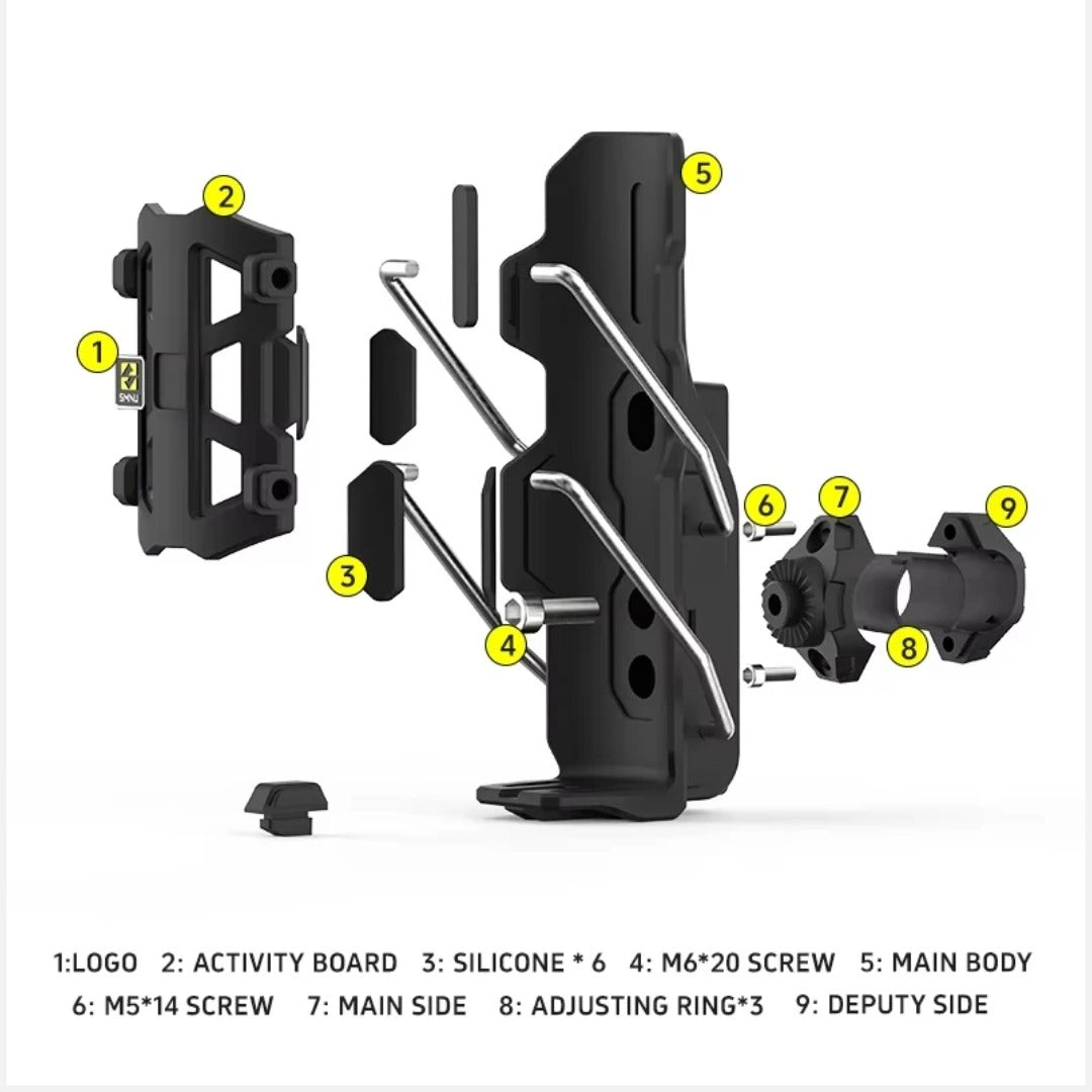SMNU Universal Adjustable Handlebar Mount Water Bottle Cage | Shake-Free Holder for Bikes & Motorcycles