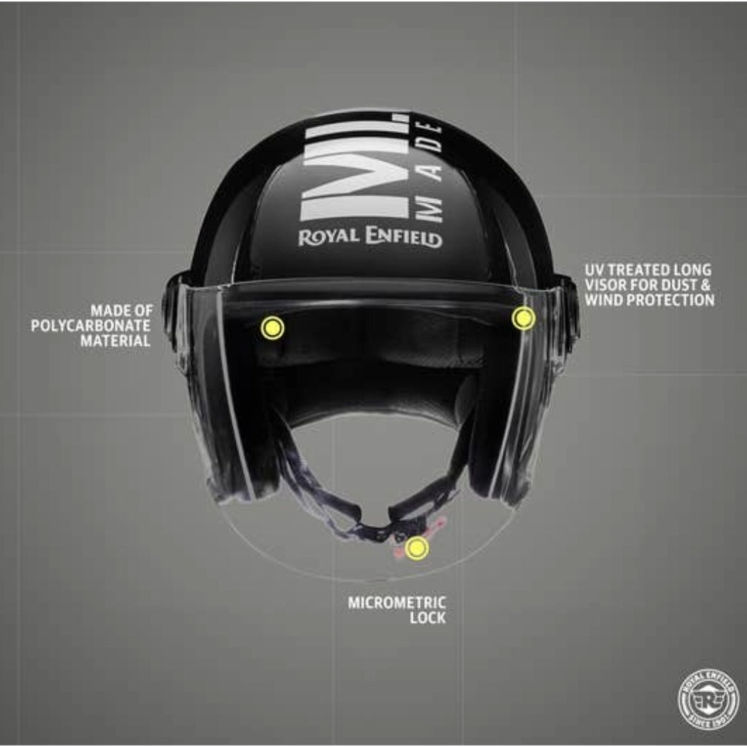 Royal Enfield MLG Copter Face Long Visor Helmet – Gloss Black