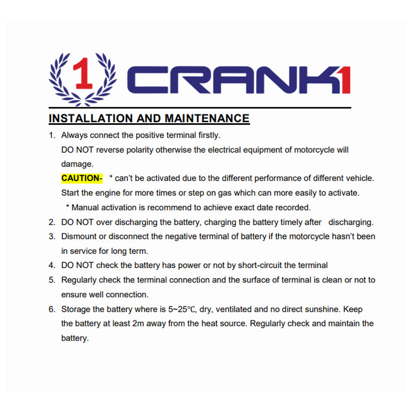 Crank1 Battery For Kawasaki Ninja 650 (2012-2016)