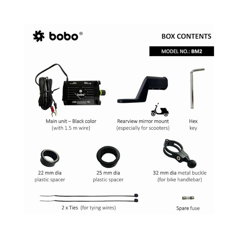 BOBO BM2 Claw-Grip Aluminium Bike Phone Holder (with 2.5A USB charger) Motorcycle Mobile Mount