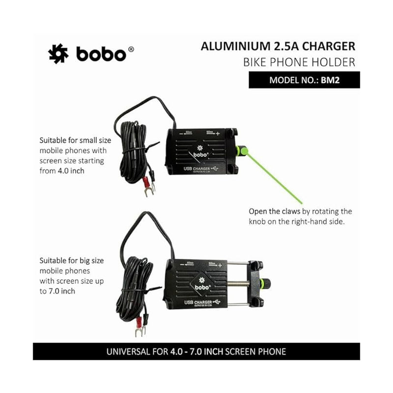 BOBO BM2 Claw-Grip Aluminium Bike Phone Holder (with 2.5A USB charger) Motorcycle Mobile Mount