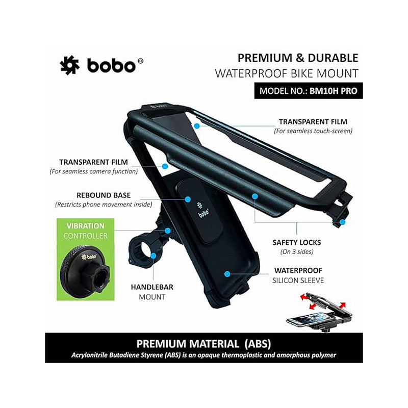 BOBO BM10H PRO Fully Waterproof Bike / Cycle Phone Holder with Vibration Controller Motorcycle Mobile Mount