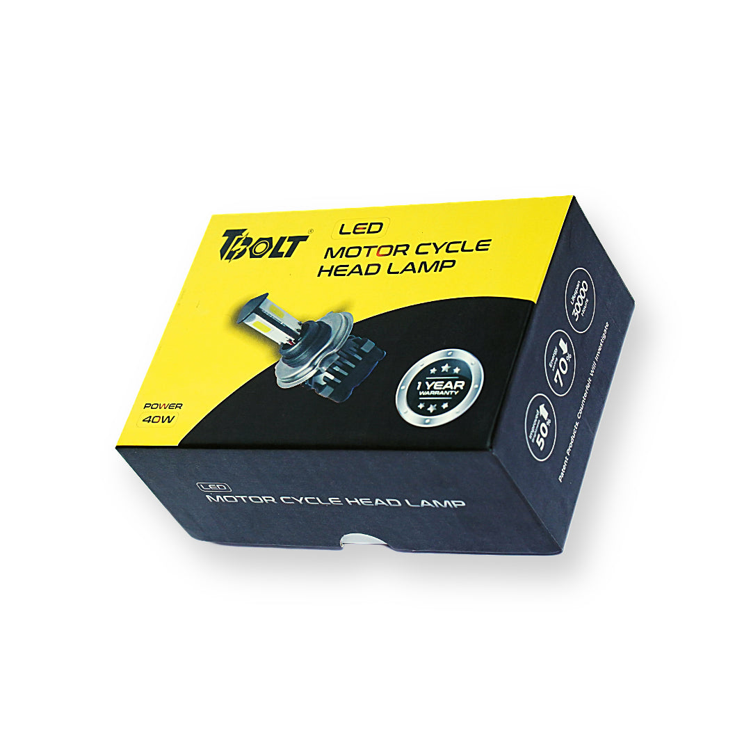 Box of LED motorcycle headlamp with yellow and black design