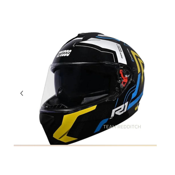 Helmet/Studds/DRIFTER D4 R1/(W/SPOILER)/BLACK YELLOW N6 WHITE/XL BALACLAVA FREE BSDDP