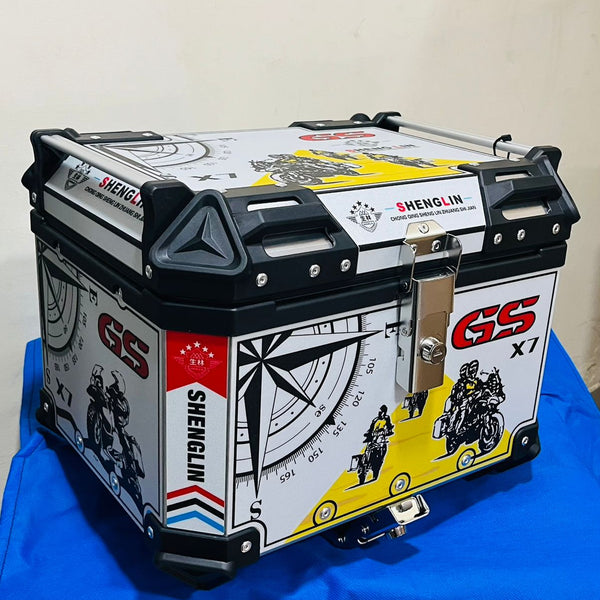 T-Bolt Aluminium 45L Top Box with Touring GS Graphics Sliver Yellow Red