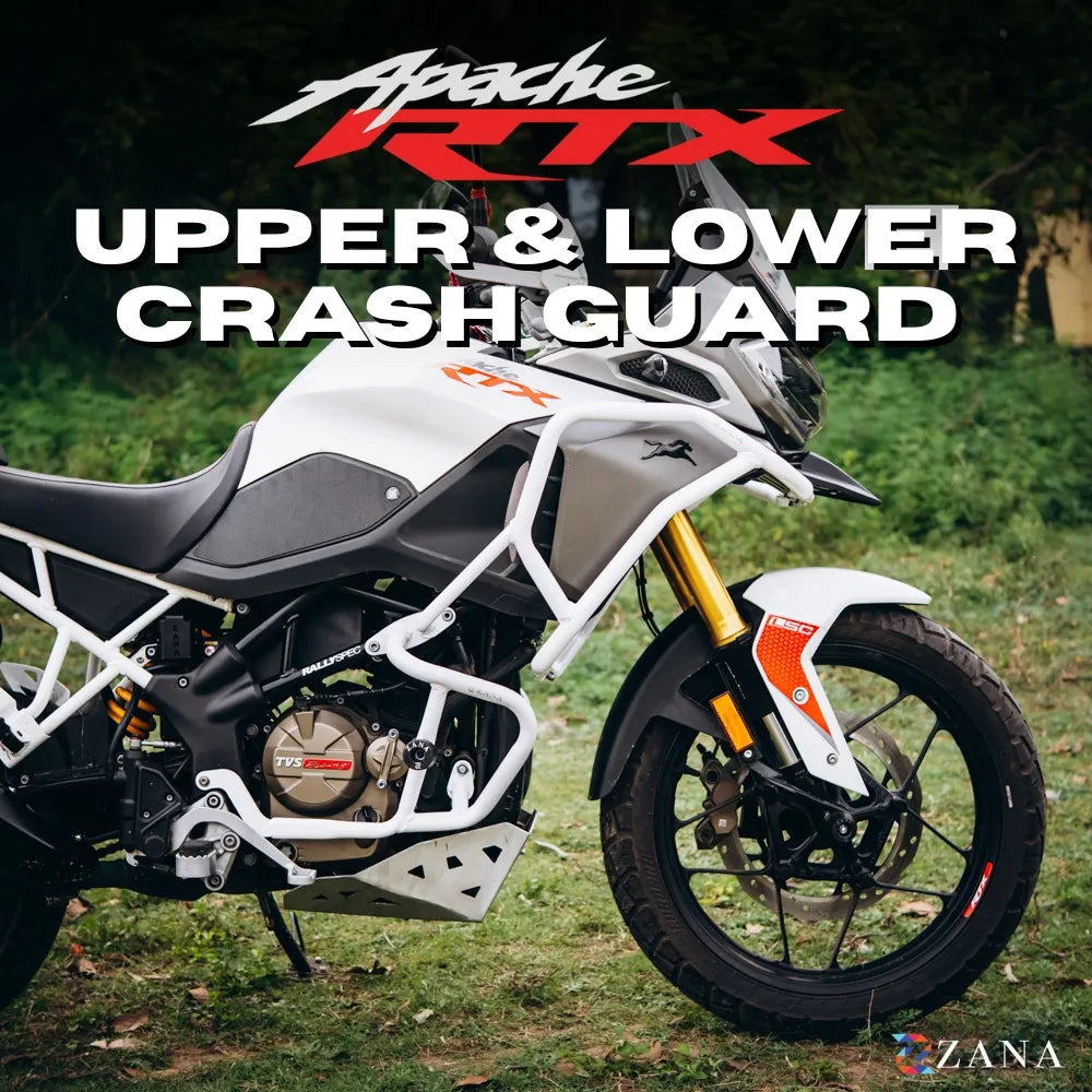 Zana- Upper & Lower Crash Guard With Slider Combo (White) For TVS Apache RTX 300 Beak Version