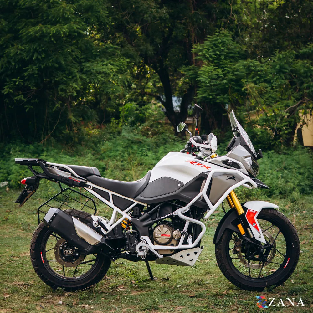 Zana- Upper & Lower Crash Guard With Slider Combo (White) For TVS Apache RTX 300 Beak Version