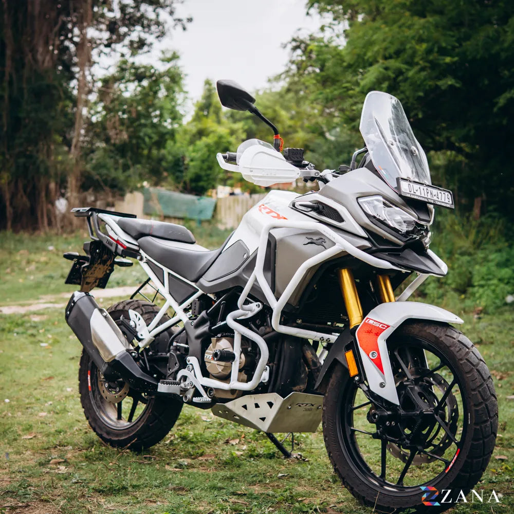 Zana- Upper & Lower Crash Guard With Slider Combo (White) For TVS Apache RTX 300 Beak Version