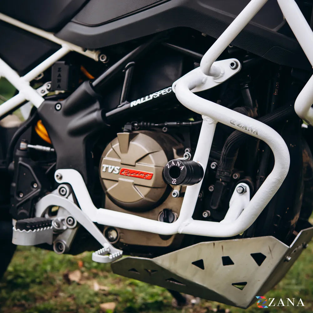 Zana- Upper & Lower Crash Guard With Slider Combo (White) For TVS Apache RTX 300 Beak Version