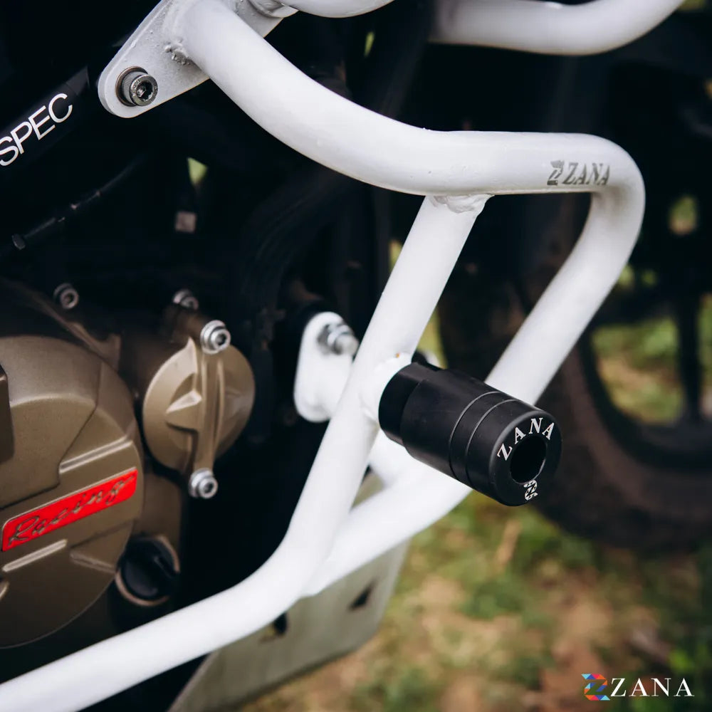 Zana- Upper & Lower Crash Guard With Slider Combo (White) For TVS Apache RTX 300 Beak Version