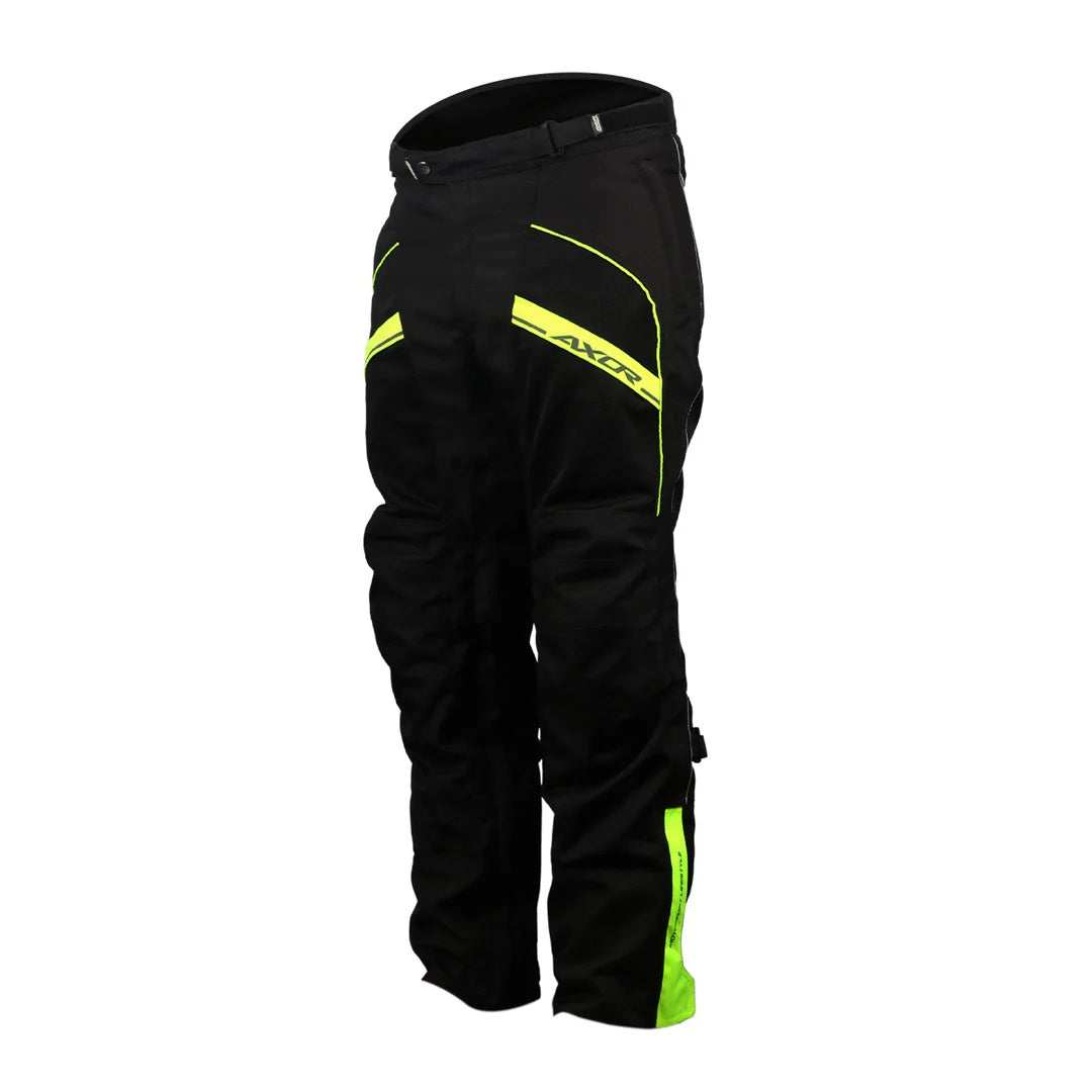 AXOR Delta riding pants in black and neon yellow, front view