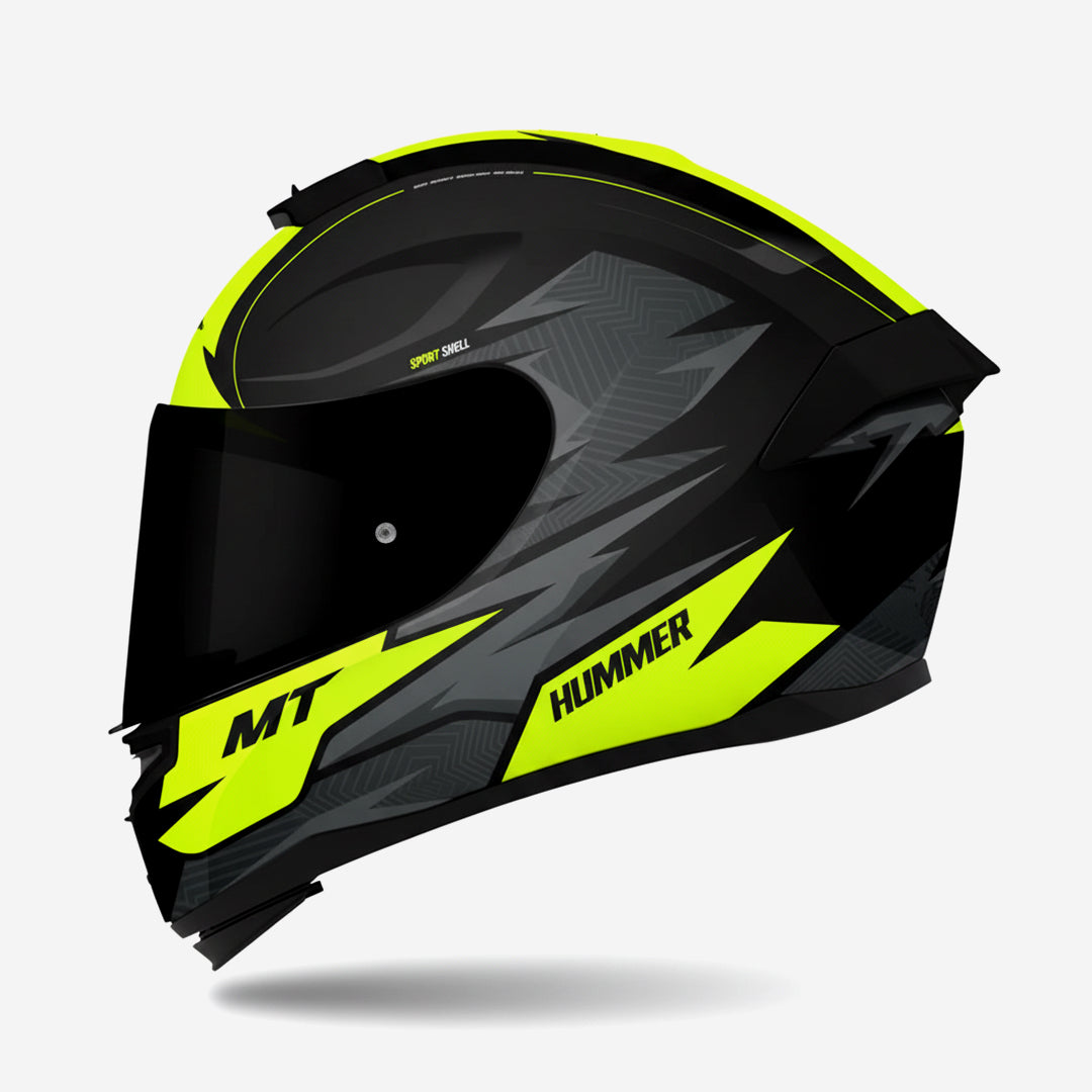 MT Hummer Shine B3 Fluor Gloss Motorcycle Full Face Helmet | Gloss Black Gery Neon
