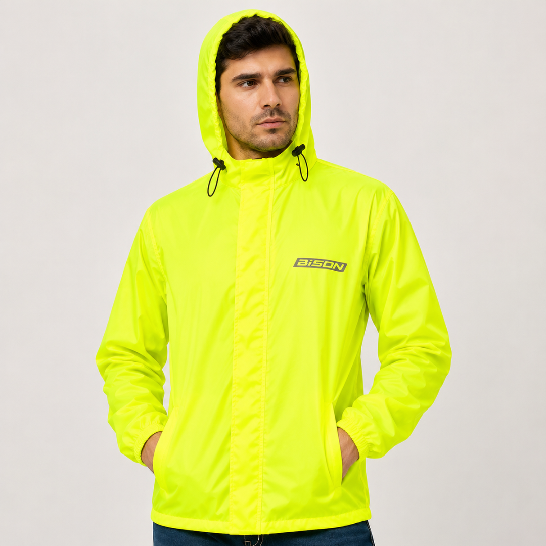 Bison ProGear Aqua Shield Rain Hoodie Jacket Green | Waterproof Motorcycle Rain Jacket