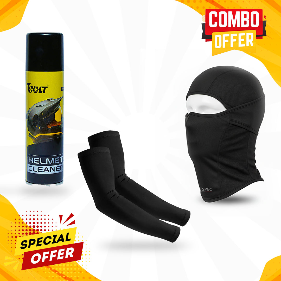 BikeSpec Dryfit Balaclava, Arm Sleeve & Helmet Cleaner - Combo