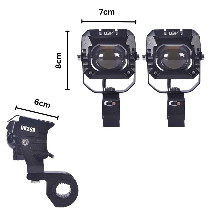 FOG LAMP DK260 WITH WIRING HARNESS AND WIRED SWITCH FOR ALL BIKES | LGP