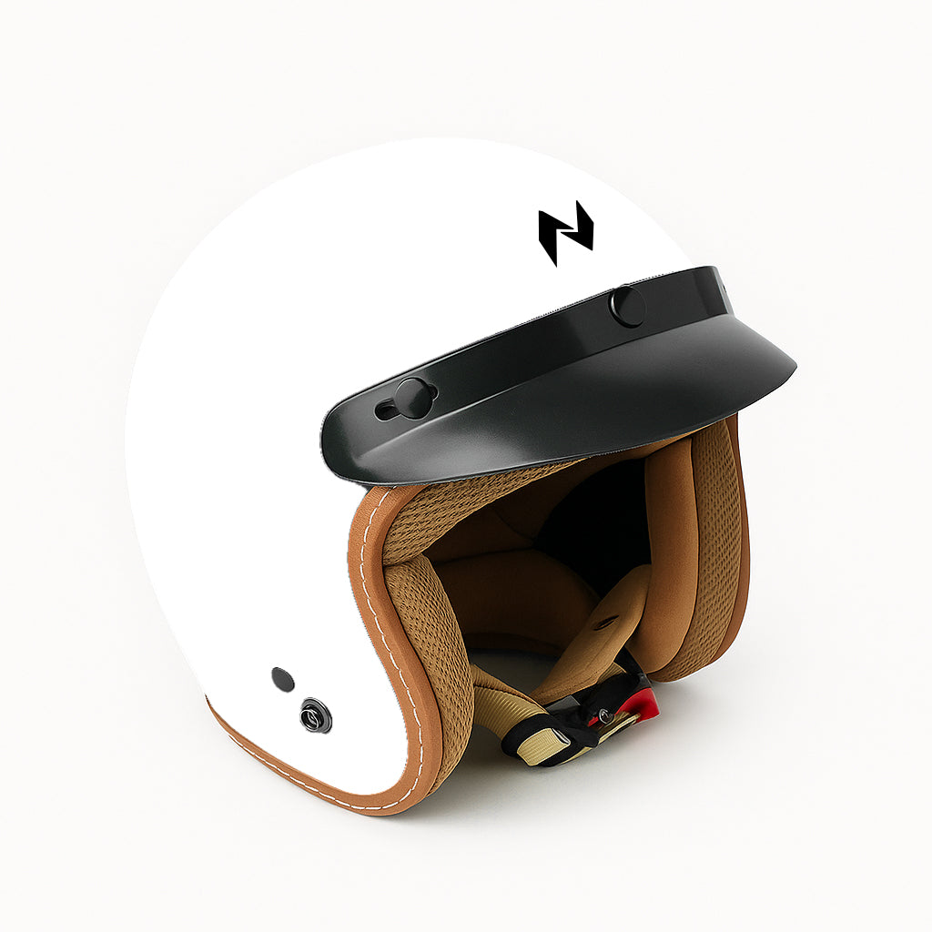 NIKKO N-356 III DOT ISI Certified Premium Quality Gloss Plain White Open Face Helmet