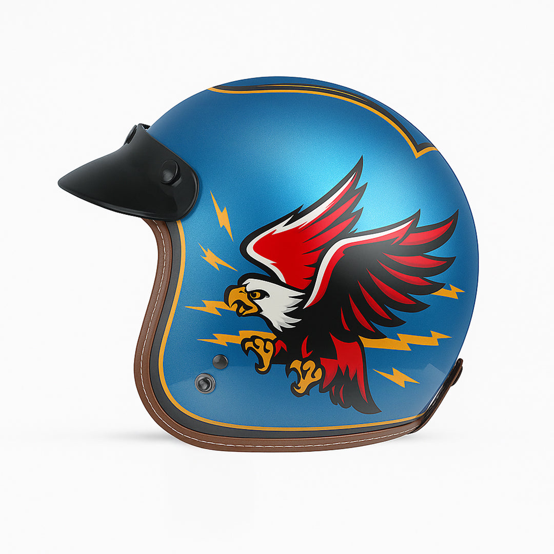 Nikko N-356 Metallic Blue Talon Glossy Blue Half Face Helmet