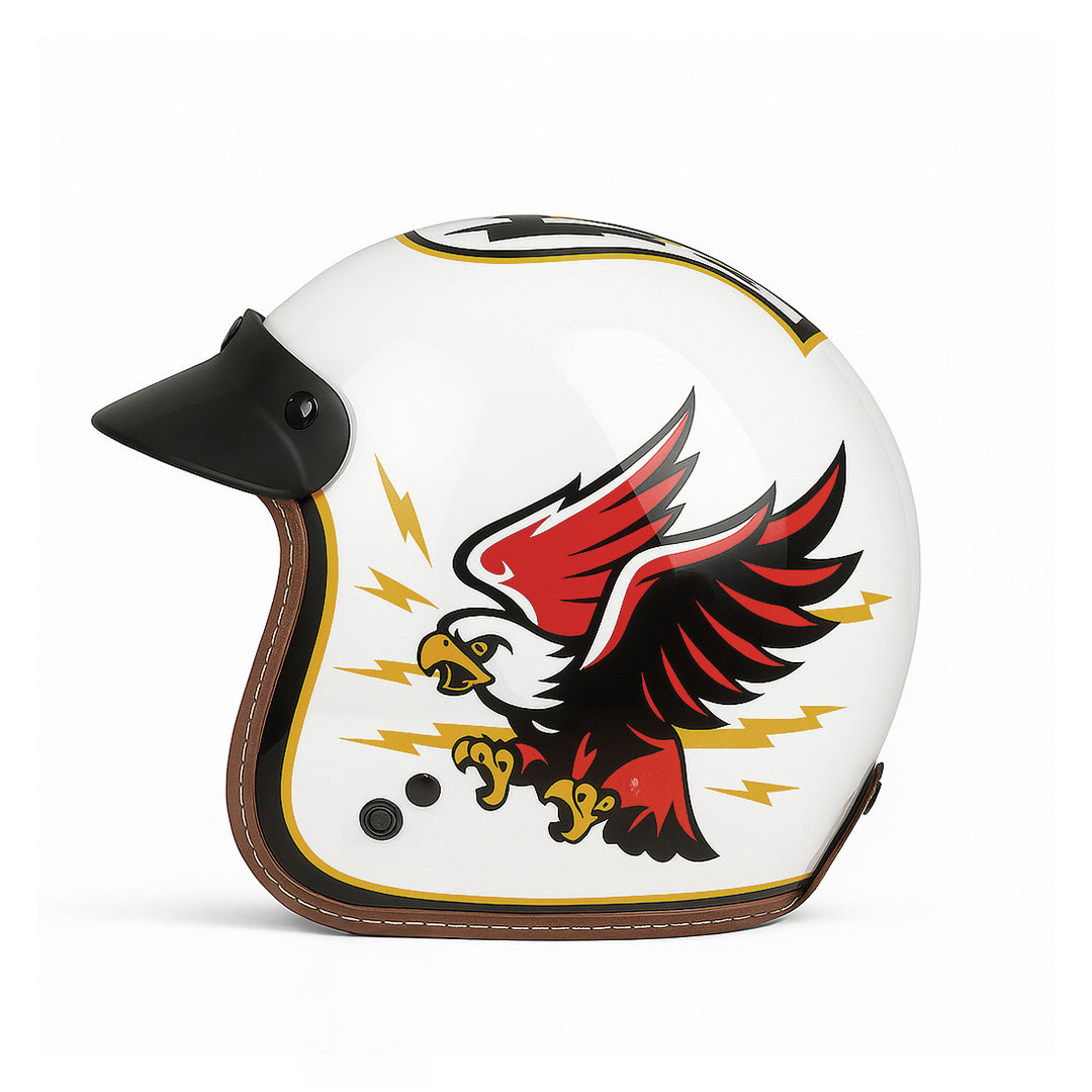 Nikko N-356 III White Talon Glossy Half Face Helmet