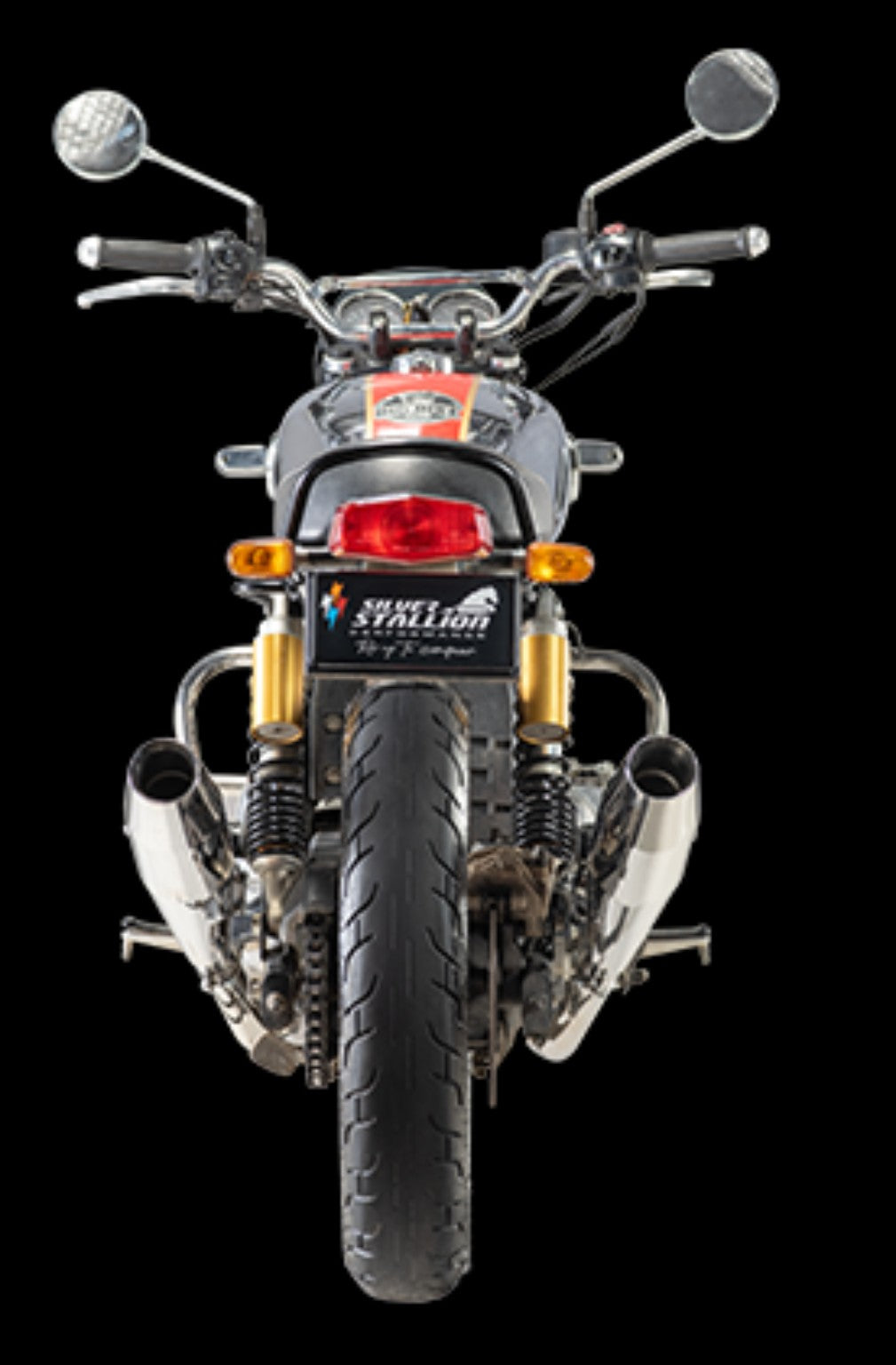 Silver Stallion Performance Exhaust rear fitment on Royal Enfield 650 Twins
