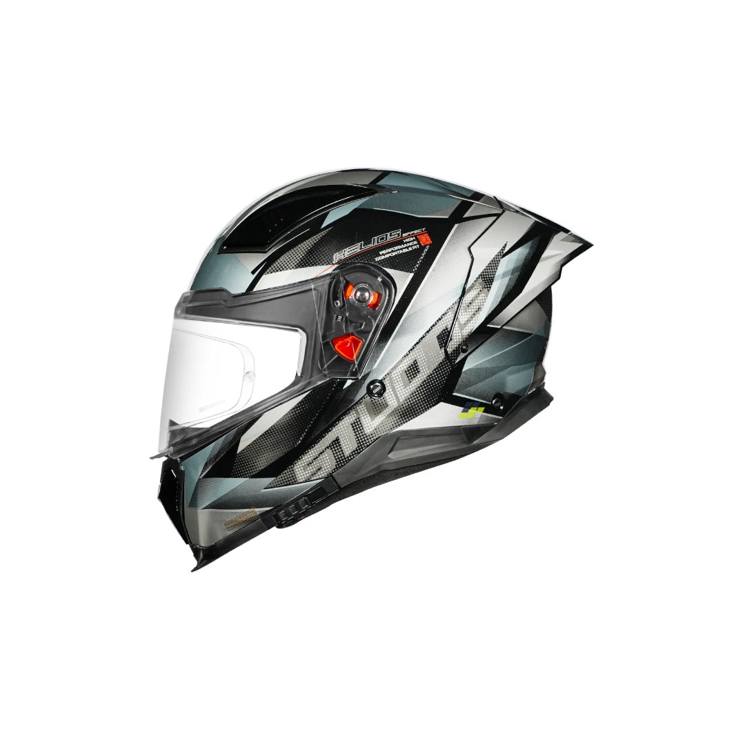 Studds Helios Effect helmet gloss black and grey - opposite side view