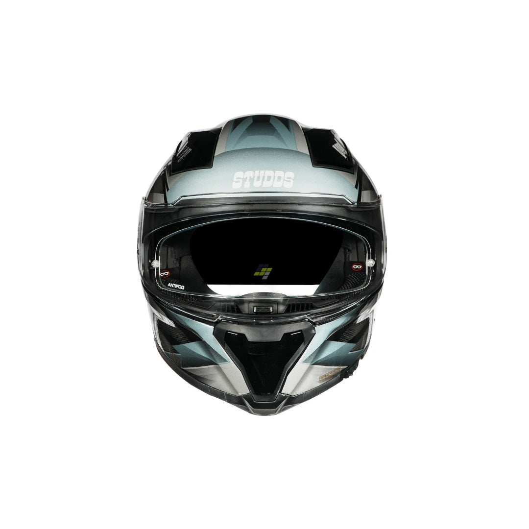 Studds Helios Effect helmet gloss black and grey - front view