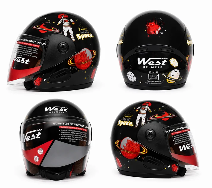 WEST Helmets Frenzy O/F Space black open-face helmet with space graphic
