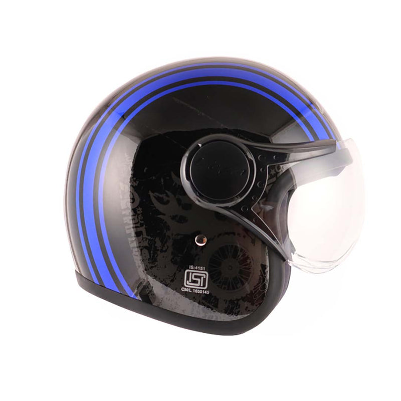 Vega Jet Old School W/Visor Dull Black Blue Helmet