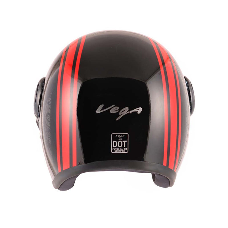 Vega Jet Old School W/Visor Black Red Helmet